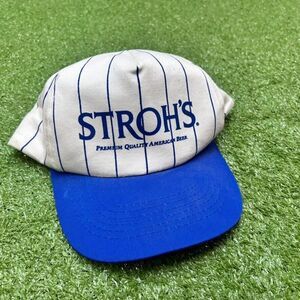 Vintage 1980s Stroh's Beer Strip Snapback Hat OSFA